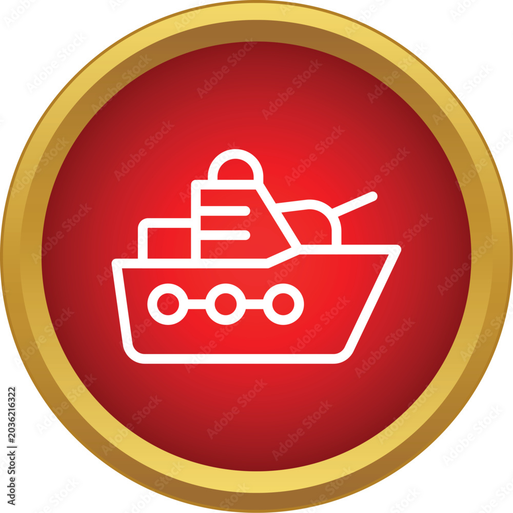 Obraz premium Warship outline icon on a red circular background with a gold border