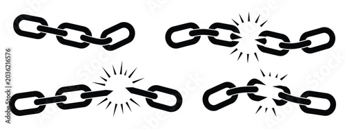 Tableau sur toile Broken chain disconnect icons featuring separation and unlink symbols for security, communication, and connection failure concepts
