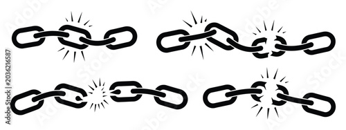 Fotografie Broken chain disconnect icons displaying unlink and disconnected connection symbols for network errors, restriction, and isolation themes