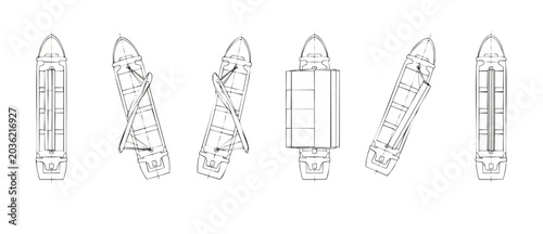 Foto Cargo vessel technical drawing schematics showing wind propulsion wing sail system rotation steps, modern ship engineering blueprint vector illustrations for sustainable green maritime transportation