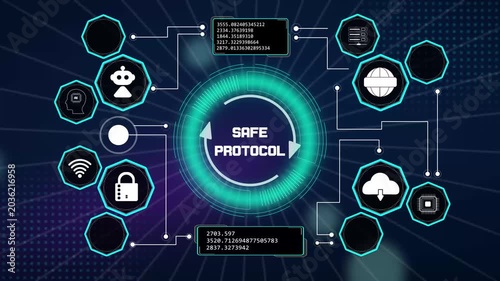 Modern safe protocol interface layout presenting verified communication algorithms and encrypted cloud entry rules