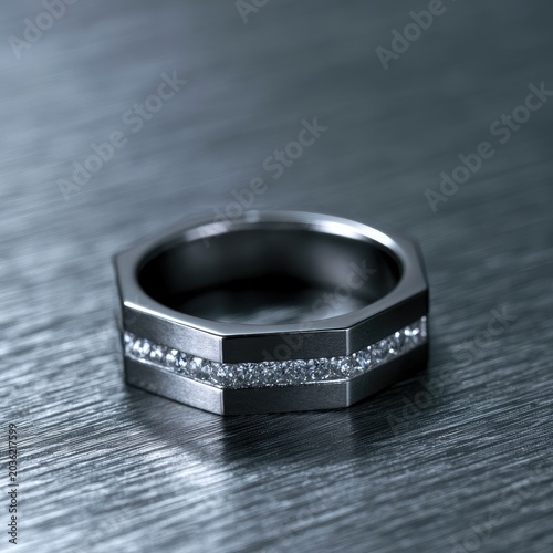 Sleek, modern hexagonal band featuring a channel of sparkling, clear gemstones