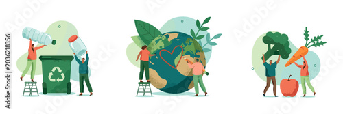 Quadro su tela Environmental protection and healthy lifestyle concept illustrations with eco fr