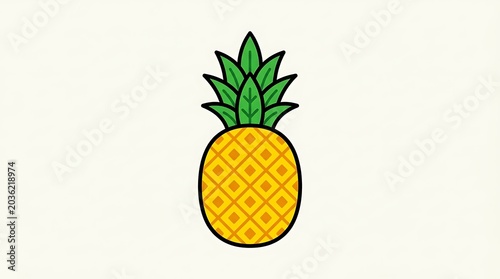 Fresh green pineapple with tropical leaves isolated.