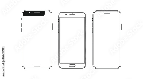 Cuadro en lienzo Collection of various smartphone front view line art icons