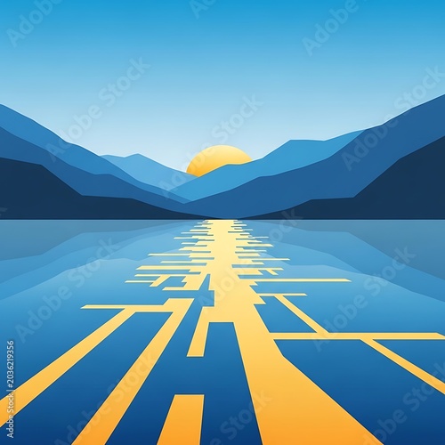 Golden hour reflection on serene mountain lake.