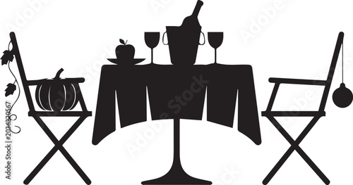 Wine bottle and glasses on table with spotlights for photography Vector