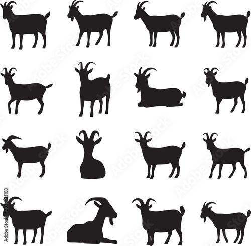 Set of black goat silhouettes in different poses Vector