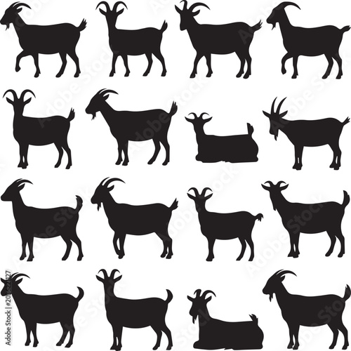 Black goat standing and walking vector illustrations Vector