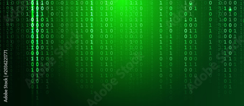 Fényképezés Binary code background, digital data stream, green technology background for cybersecurity data security vibe software coding AI cloud B2B vibe
