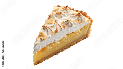 A piece slice of fresh baked sweet lemon meringue pie isolated on transparent background
