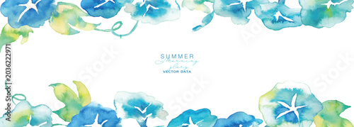 水彩画。水彩タッチの朝顔ベクターイラスト。夏の朝顔の背景素材。和風背景。暑中見舞い。