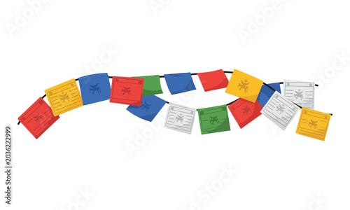 Buddhist Prayer Flags Garland Vector Illustration Isolated