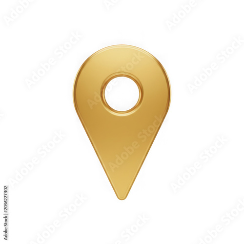 Golden location pin marker icon isolated on transparent background