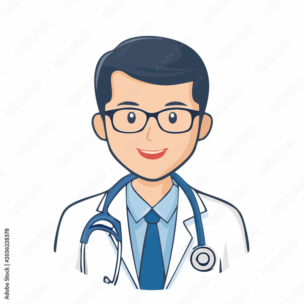 Fototapeta premium Cartoon Doctor with Stethoscope and Glasses