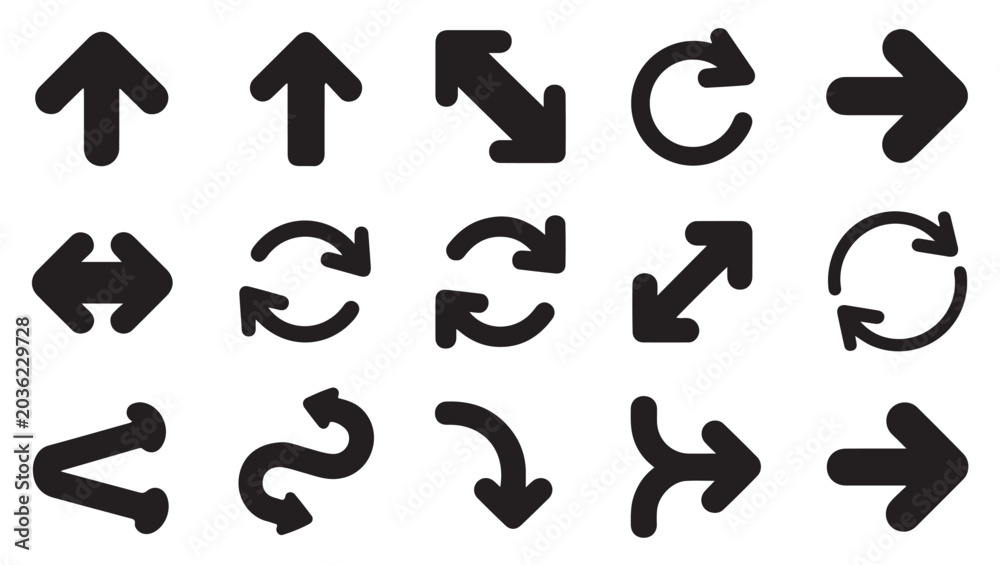Fototapeta premium Directional arrow icons showing up down left and right movements for interface navigation set.