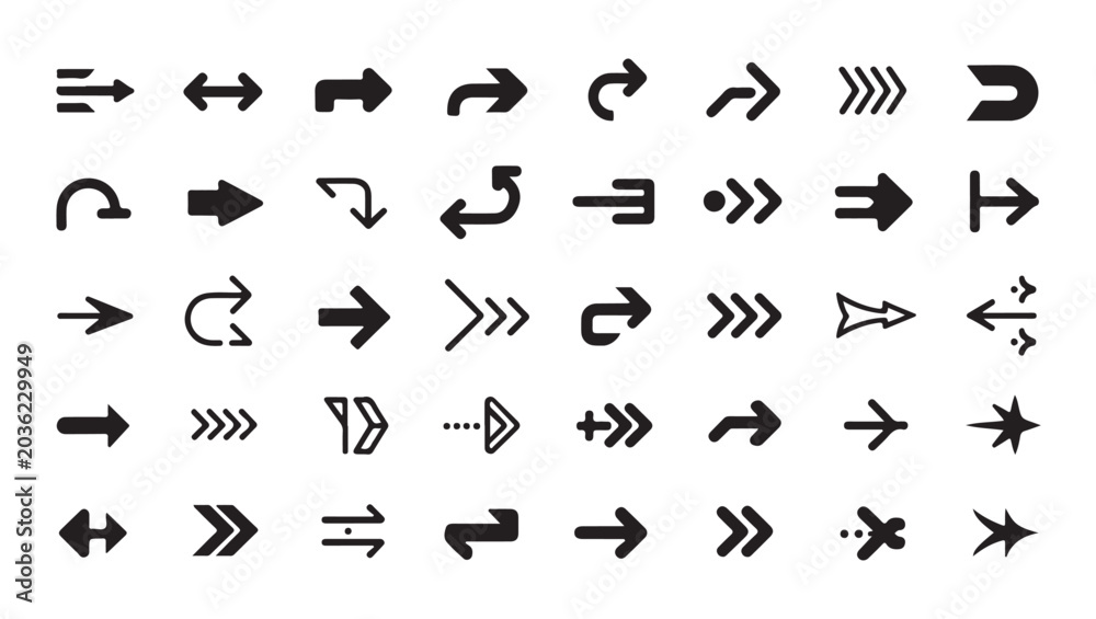 Fototapeta premium Advanced arrow icon collection featuring diverse shapes and styles for web applications.