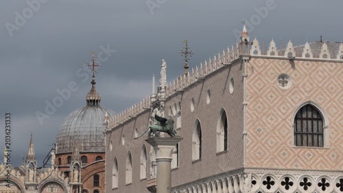 Winged Lion Before Doge s Palace in Cloudy Venice