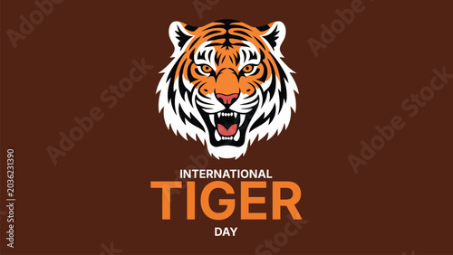 Schilderij op canvas international tiger day wildlife awareness poster with fierce tiger illustration