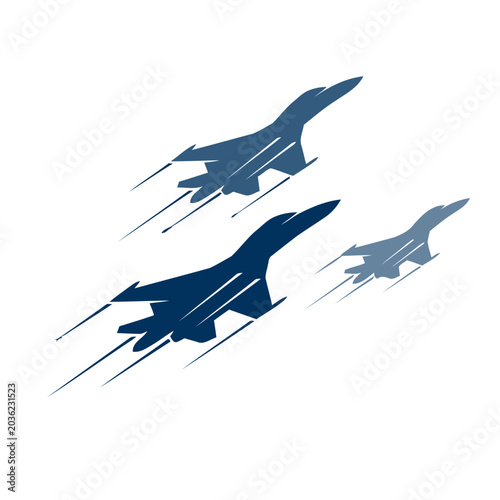 Three Fighter Jets Flying in Formation with Speed Lines