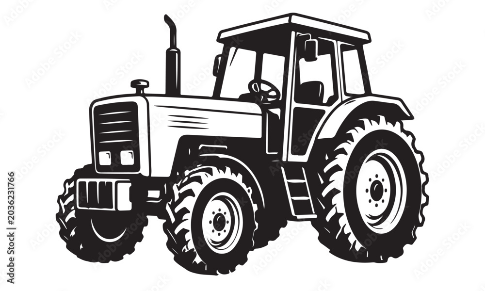 Obraz premium Tractor silhouette, agricultural farm vehicle, vector isolated on white