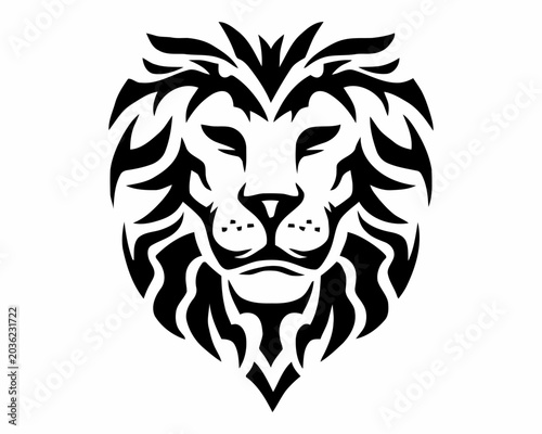 Tribal lion head silhouette with intricate black ink style