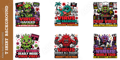 Bild auf Leinwand Chef virus special menu breathless cooking soup for restaurant humor medical illustration
