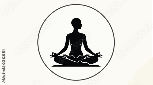 Meditating woman in lotus position black silhouette