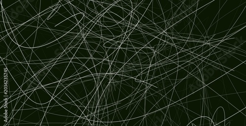 Fotografía Intricate white line art on dark green background with dense chaotic scribbles and loops