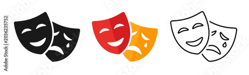 Comedy and Tragedy Theater Masks Set, Performing Arts Icons