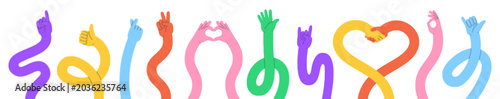 Colorful Wavy Hands Making Gestures on White Background