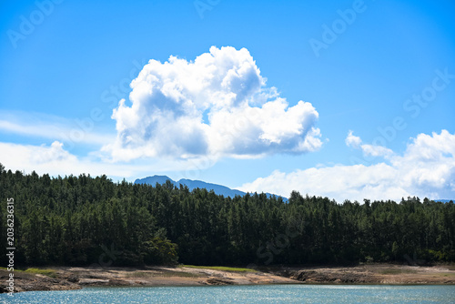 Reservoir in La Yeguada National Park. Nestled within an ancient volcanic complex characterized by pine forests, mountains, and stunning natural scenery. Calobre, Veraguas, Panama, Central America.