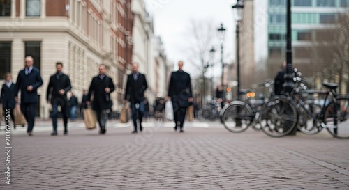 People walking on paved street in daylight with building background