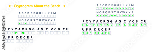 Canvastavla Cryptogram puzzle about the beach in colorful format