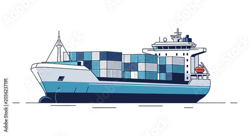 Container Cargo Ship Illustration for Global Trade Logistics