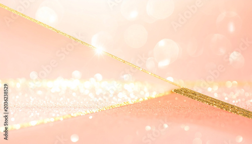 Abstract rose gold background featuring soft heart shaped bokeh lights and elegant flowing glitter particles arranged in a decorative frame for festive holiday designs 1