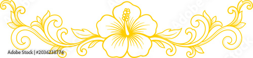Elegant golden floral border ornament with symmetrical vintage filigree flourishes and a central blossom.