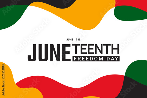 Juneteenth Freedom Day poster with abstract red yellow and green waves