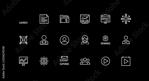 Modern Business Icons Set: Finance, Strategy, People, Rewards, and Launch