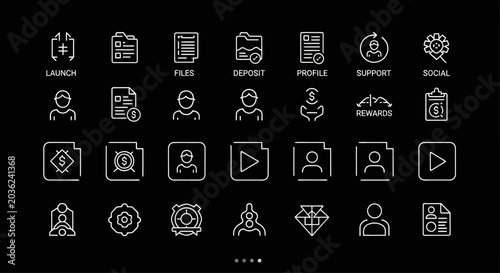 Modern Business Icons Set: Finance, Support, and User Management