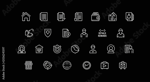 Modern Business Icons Set: Home, Document, Wallet, Email, Security, Finance, People, Travel
