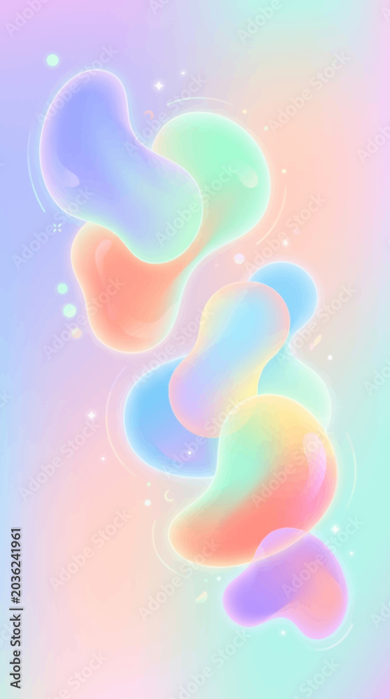 Obraz premium Ultra modern abstract aesthetic background, fluid liquid gradients, floating organic blobs, soft neon pastel colors, futuristic flat vector style, trendy Pinterest aesthetic, clean minimal composition