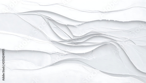 Abstract white undulating layered paper landscape, geometric waves and shadows, modern background design