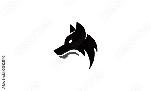 Minimalist wolf head logo, sleek black vector icon for branding