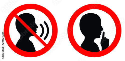 No Talking and Silence Signs with Silhouette Icons