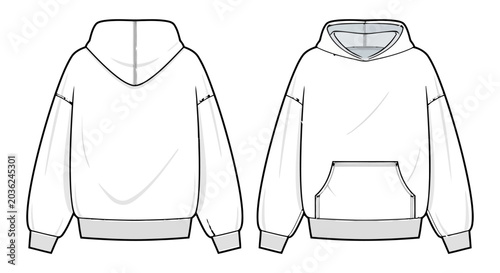 Oversized Hoodie Fashion Flat Sketch Front and Back View