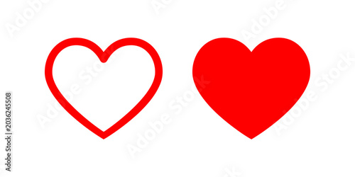 Red heart shape icons with outline and solid fill for love design
