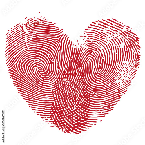 Red fingerprint heart shape symbol for love and identity concept