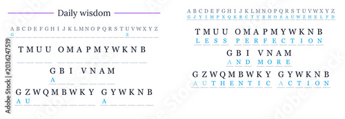 Tableau sur toile Daily wisdom graphic with cryptogram challenge and lettering styles