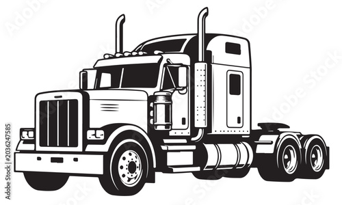 Konstfotografi Semi truck silhouette, freight transport vehicle, vector isolated on white